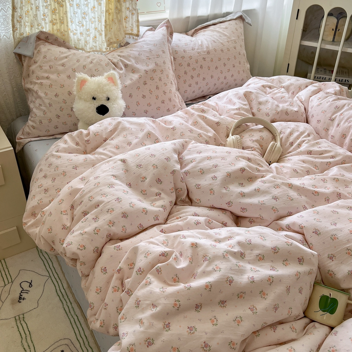 91家纺网 家纺一手货源 找家纺 亨通家纺 2025新款爆款韩国小布袋古法水洗棉云感棉四件套【提供买家秀】 小苍兰-玉