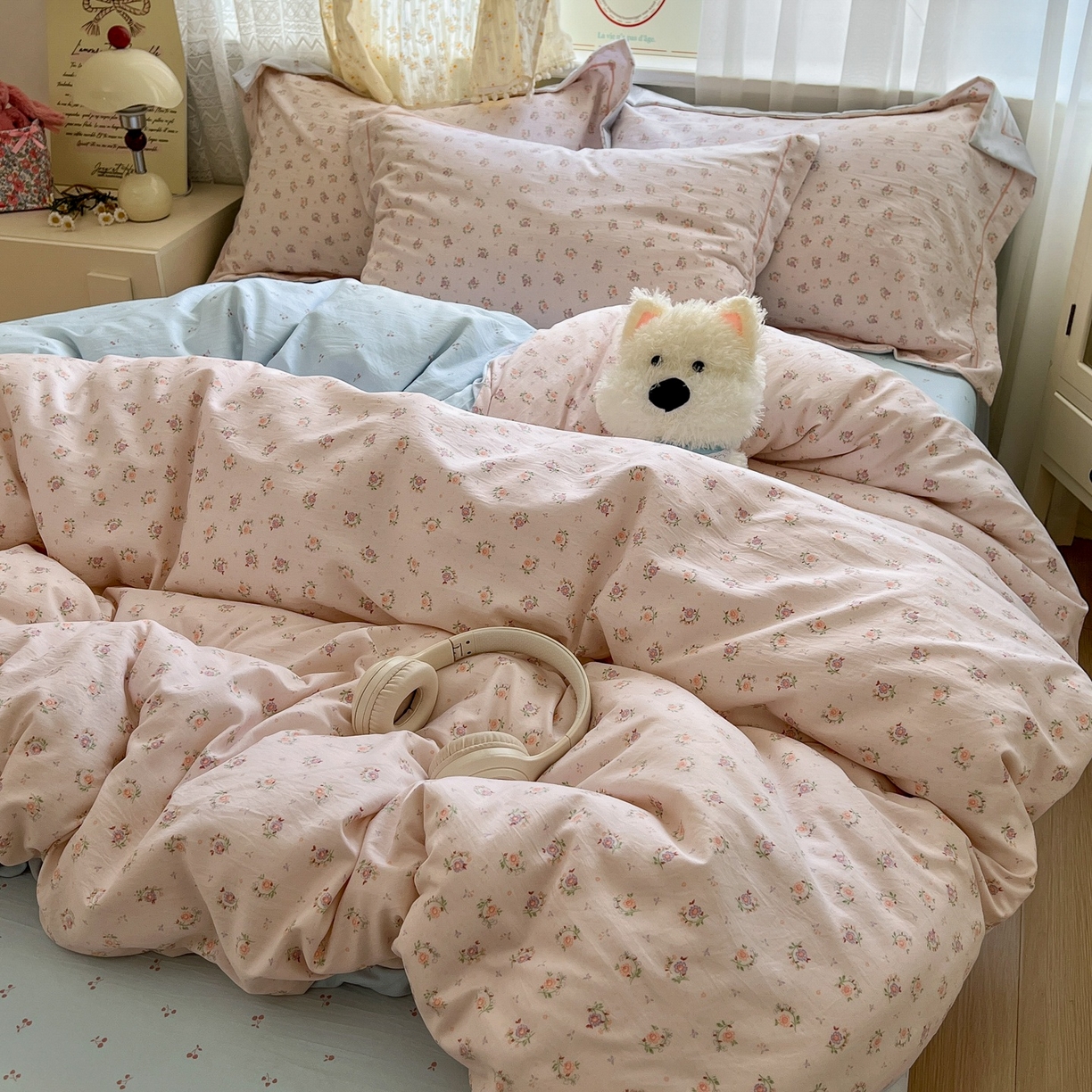 91家纺网 家纺一手货源 找家纺 亨通家纺 2025新款爆款韩国小布袋古法水洗棉云感棉四件套【提供买家秀】 小苍兰-玉