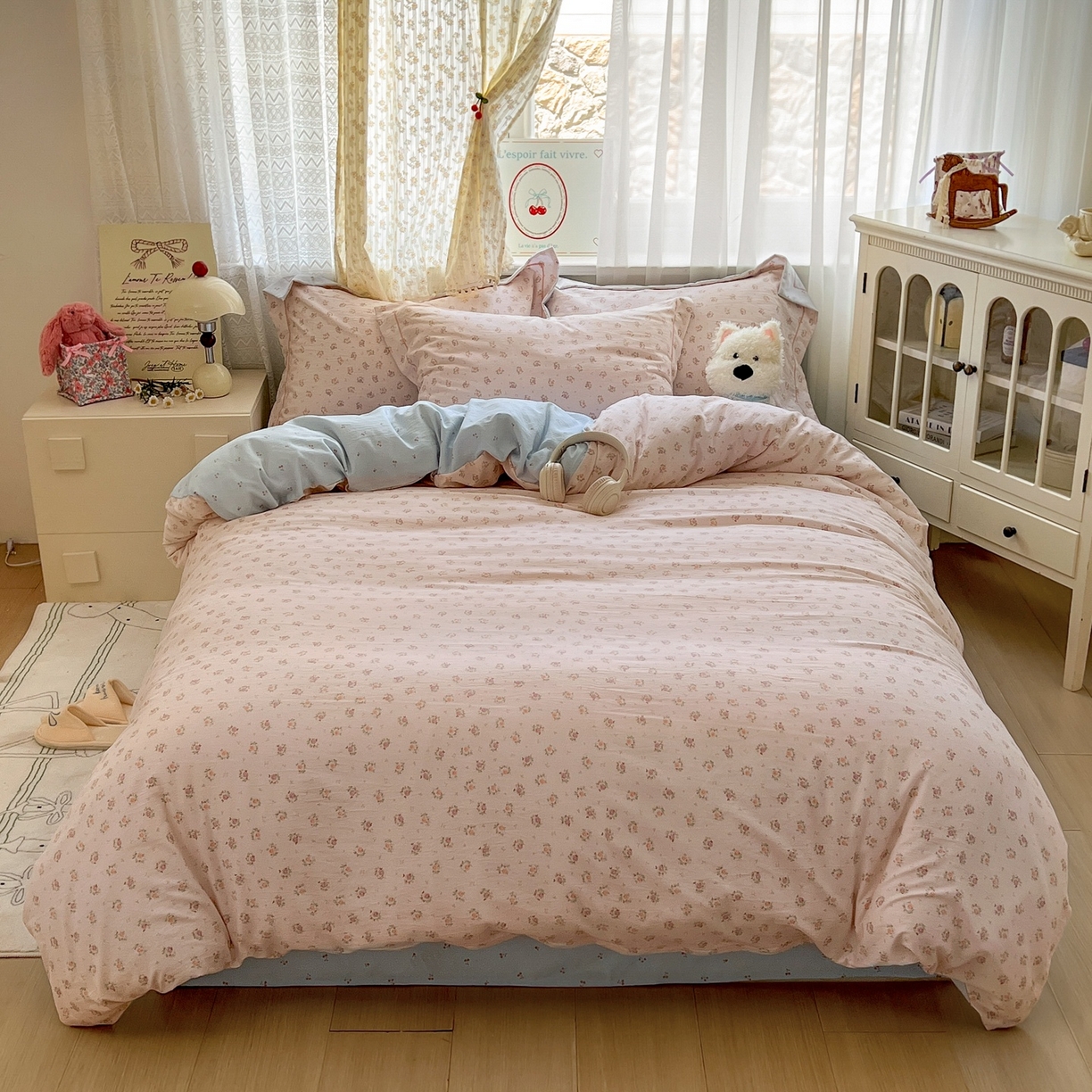 91家纺网 家纺一手货源 找家纺 亨通家纺 2025新款爆款韩国小布袋古法水洗棉云感棉四件套【提供买家秀】 小苍兰-玉