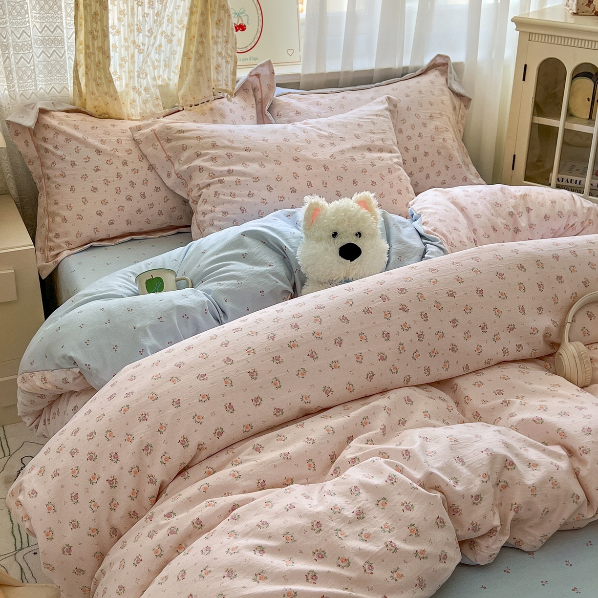 91家纺网 家纺一手货源 找家纺 亨通家纺 2025新款爆款韩国小布袋古法水洗棉云感棉四件套【提供买家秀】 小苍兰-玉