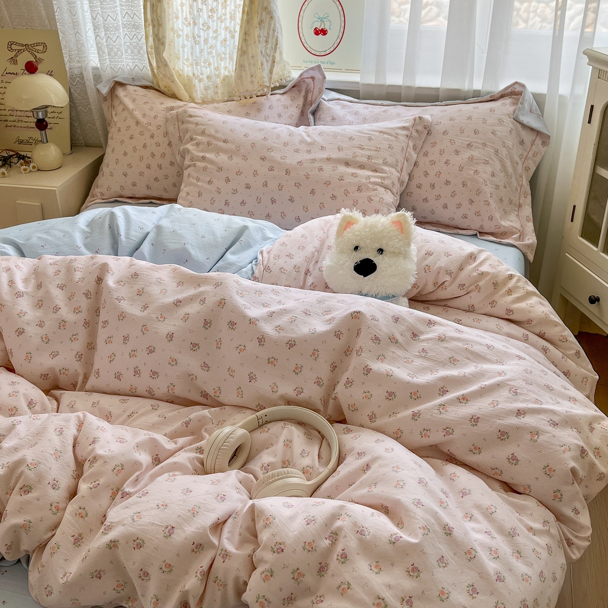 91家纺网 家纺一手货源 找家纺 亨通家纺 2025新款爆款韩国小布袋古法水洗棉云感棉四件套【提供买家秀】 小苍兰-玉