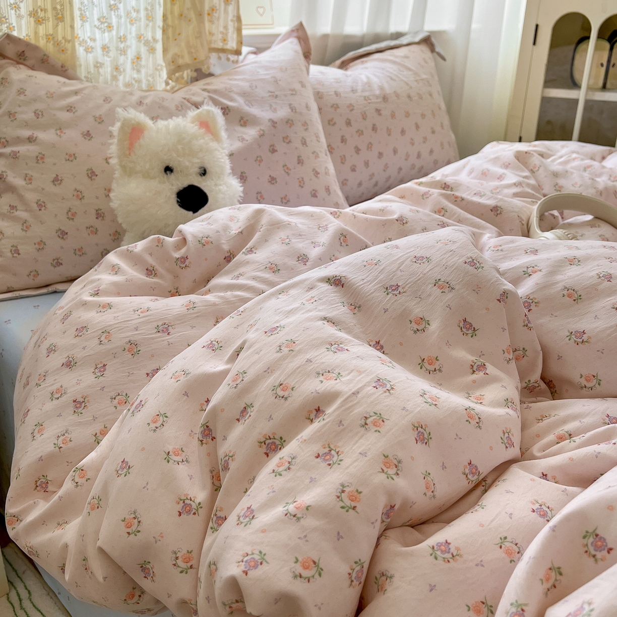 91家纺网 家纺一手货源 找家纺 亨通家纺 2025新款爆款韩国小布袋古法水洗棉云感棉四件套【提供买家秀】 小苍兰-玉