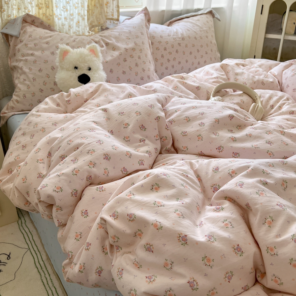 91家纺网 家纺一手货源 找家纺 亨通家纺 2025新款爆款韩国小布袋古法水洗棉云感棉四件套【提供买家秀】 小苍兰-玉