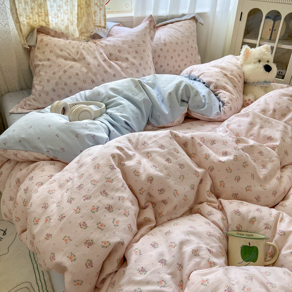 91家纺网 家纺一手货源 找家纺 亨通家纺 2025新款爆款韩国小布袋古法水洗棉云感棉四件套【提供买家秀】 小苍兰-玉