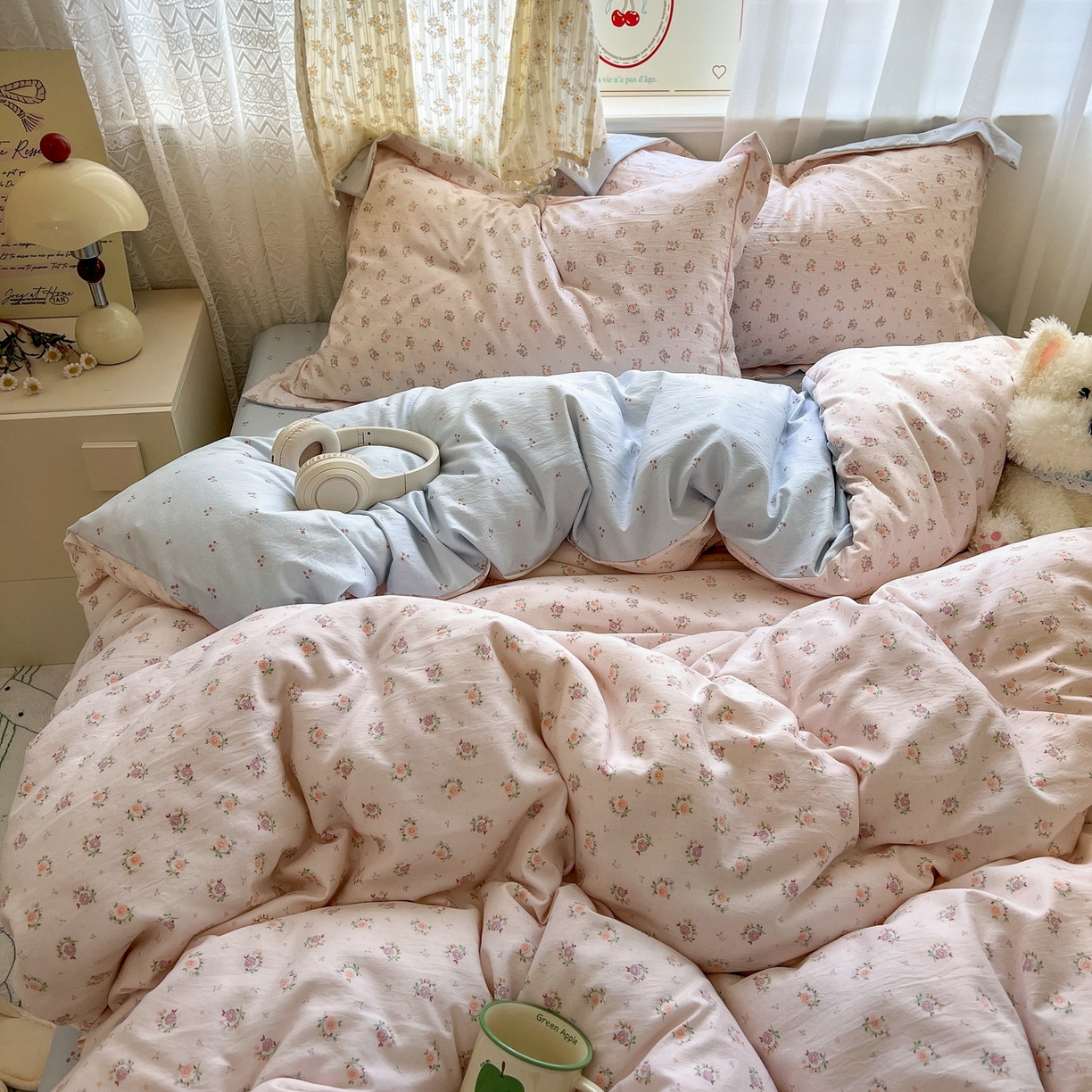 91家纺网 家纺一手货源 找家纺 亨通家纺 2025新款爆款韩国小布袋古法水洗棉云感棉四件套【提供买家秀】 小苍兰-玉