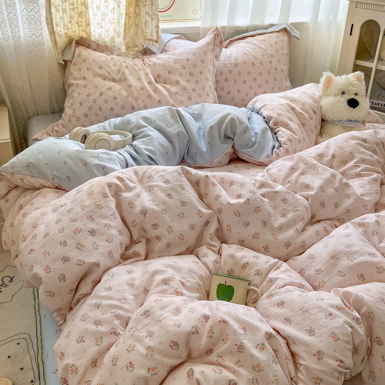 91家纺网 家纺一手货源 找家纺 亨通家纺 2025新款爆款韩国小布袋古法水洗棉云感棉四件套【提供买家秀】 小苍兰-玉