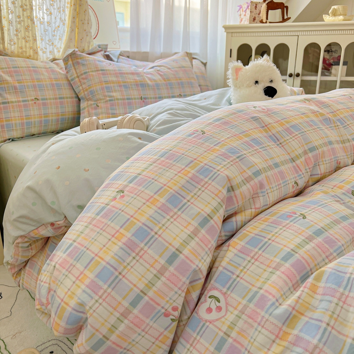 亨通家纺 2025新款爆款韩国小布袋古法水洗棉云感棉四件套【提供买家秀】 绚烂