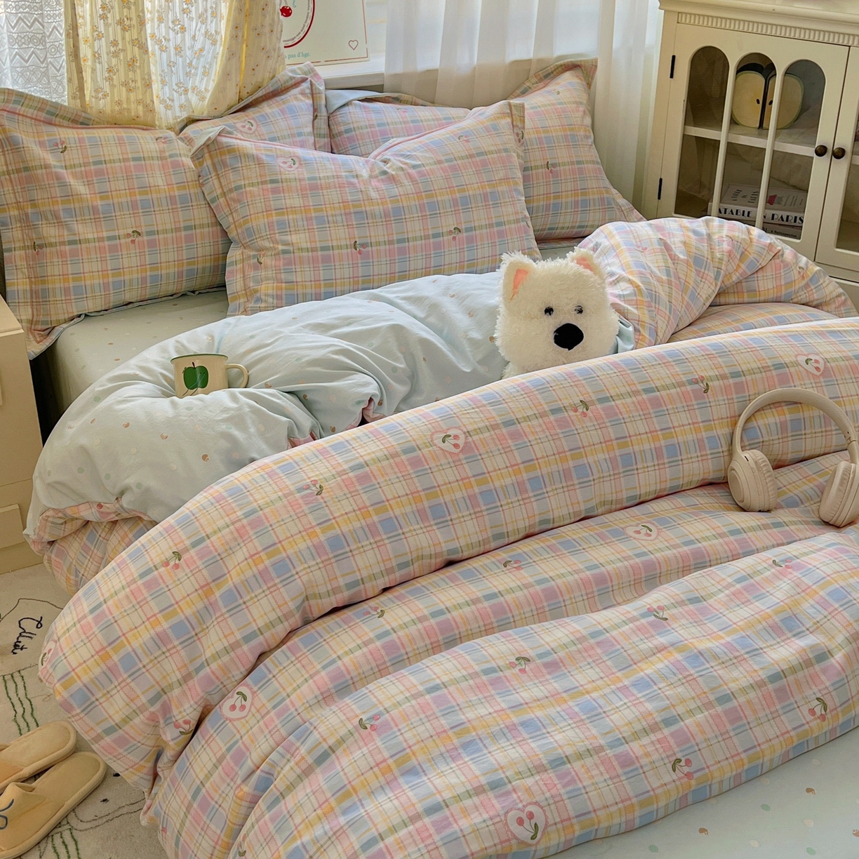 91家纺网 家纺一手货源 找家纺 亨通家纺 2025新款爆款韩国小布袋古法水洗棉云感棉四件套【提供买家秀】 绚烂