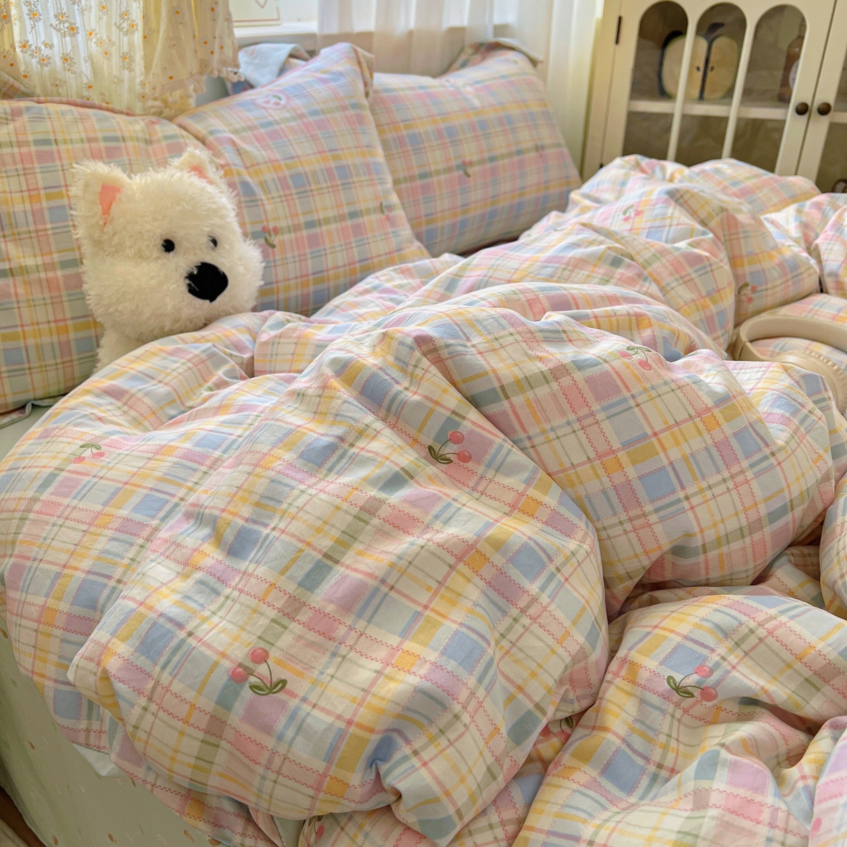 91家纺网 家纺一手货源 找家纺 亨通家纺 2025新款爆款韩国小布袋古法水洗棉云感棉四件套【提供买家秀】 绚烂