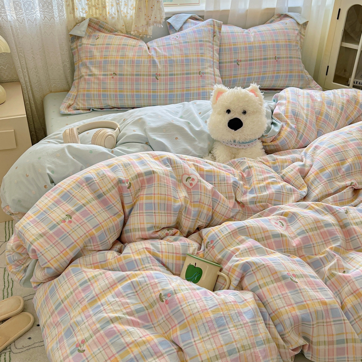 91家纺网 家纺一手货源 找家纺 亨通家纺 2025新款爆款韩国小布袋古法水洗棉云感棉四件套【提供买家秀】 绚烂