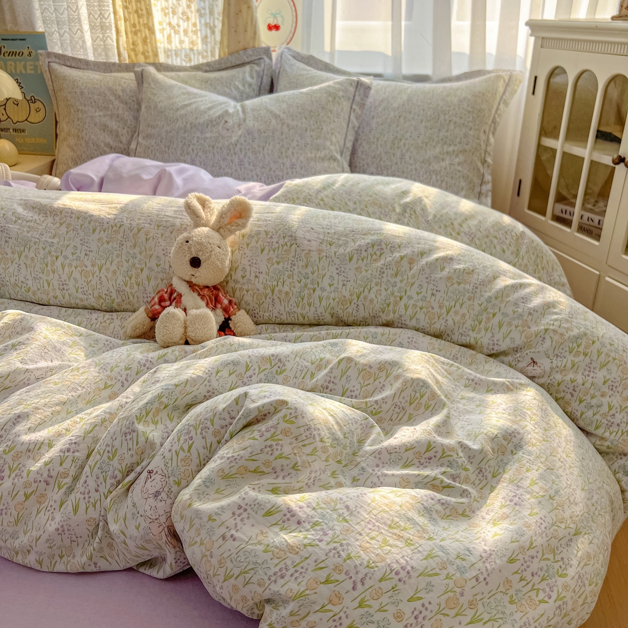 91家纺网 家纺一手货源 找家纺 亨通家纺 2025新款爆款韩国小布袋古法水洗棉云感棉四件套【提供买家秀】 薰衣草