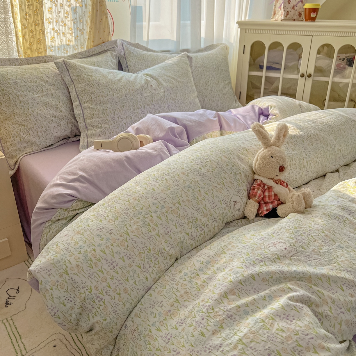 91家纺网 家纺一手货源 找家纺 亨通家纺 2025新款爆款韩国小布袋古法水洗棉云感棉四件套【提供买家秀】 薰衣草