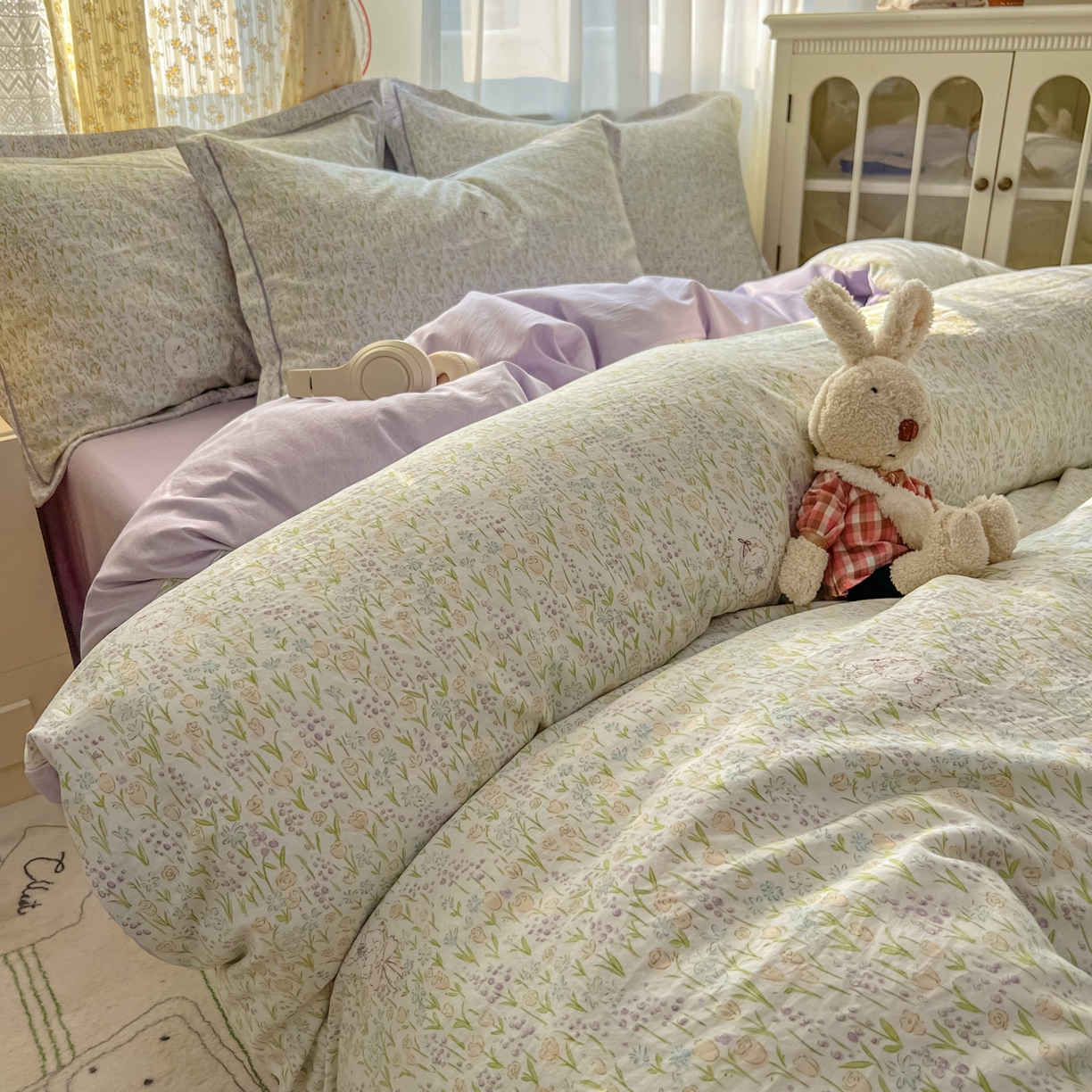 91家纺网 家纺一手货源 找家纺 亨通家纺 2025新款爆款韩国小布袋古法水洗棉云感棉四件套【提供买家秀】 薰衣草