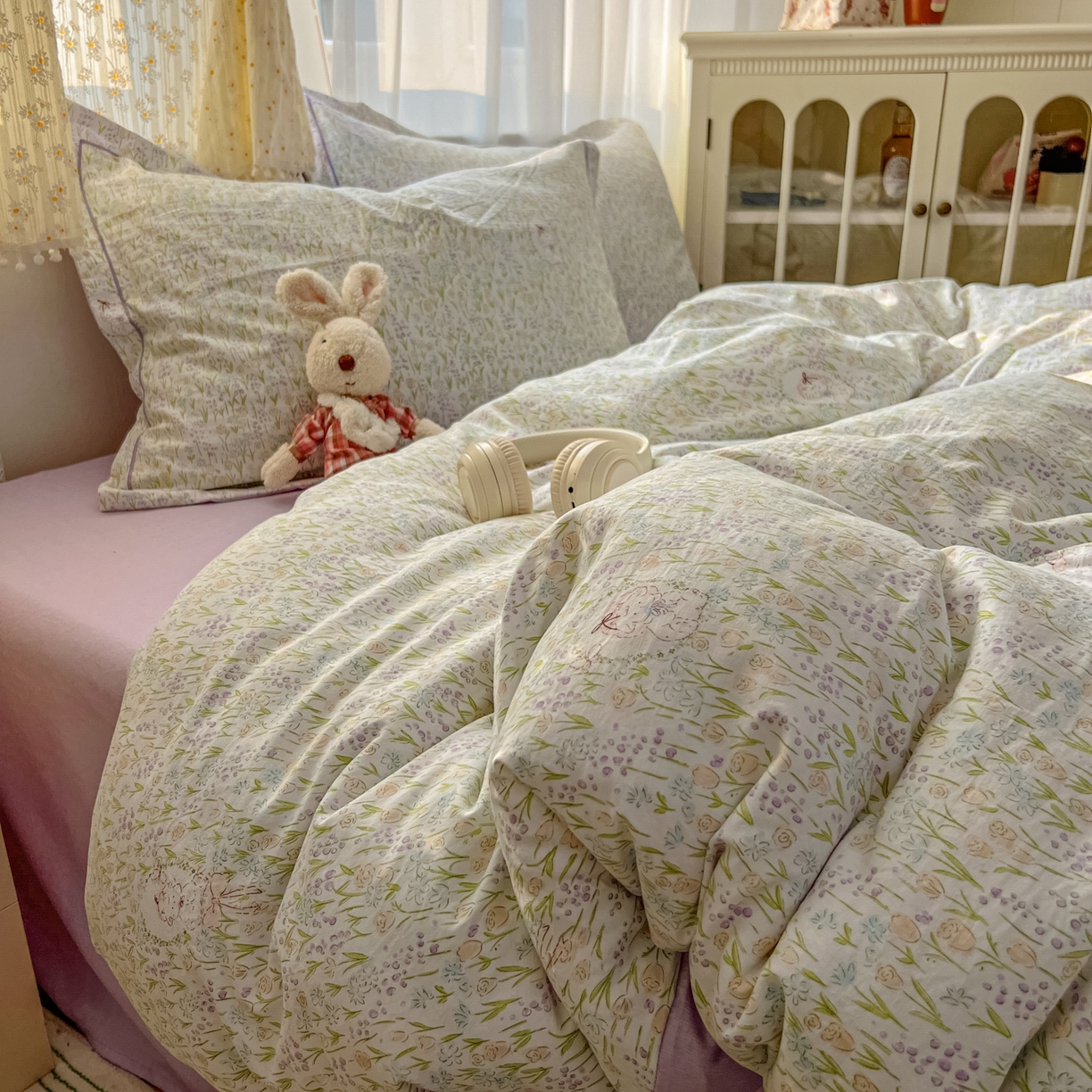 91家纺网 家纺一手货源 找家纺 亨通家纺 2025新款爆款韩国小布袋古法水洗棉云感棉四件套【提供买家秀】 薰衣草