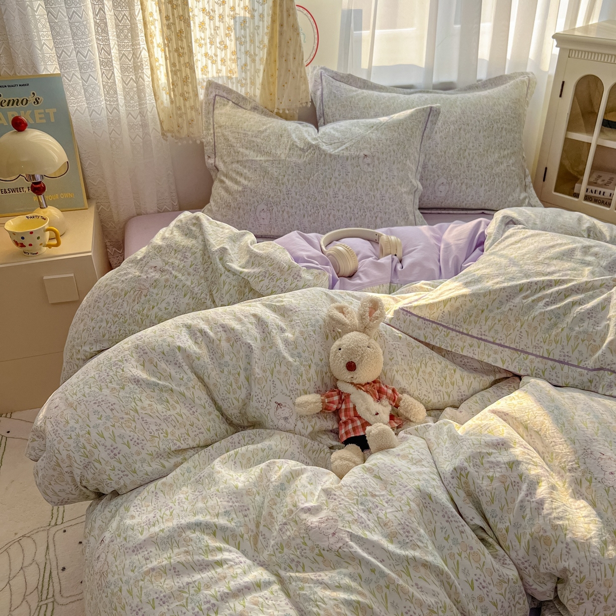 91家纺网 家纺一手货源 找家纺 亨通家纺 2025新款爆款韩国小布袋古法水洗棉云感棉四件套【提供买家秀】 薰衣草