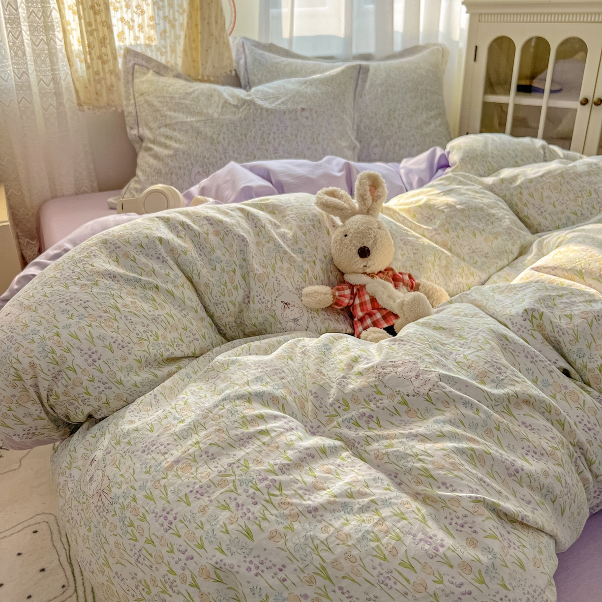 91家纺网 家纺一手货源 找家纺 亨通家纺 2025新款爆款韩国小布袋古法水洗棉云感棉四件套【提供买家秀】 薰衣草