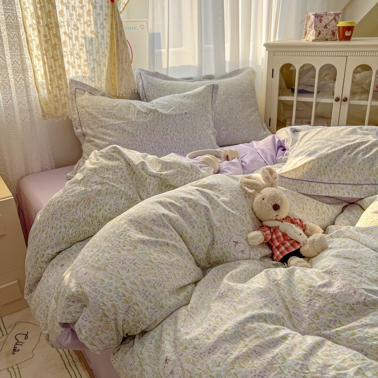 91家纺网 家纺一手货源 找家纺 亨通家纺 2025新款爆款韩国小布袋古法水洗棉云感棉四件套【提供买家秀】 薰衣草