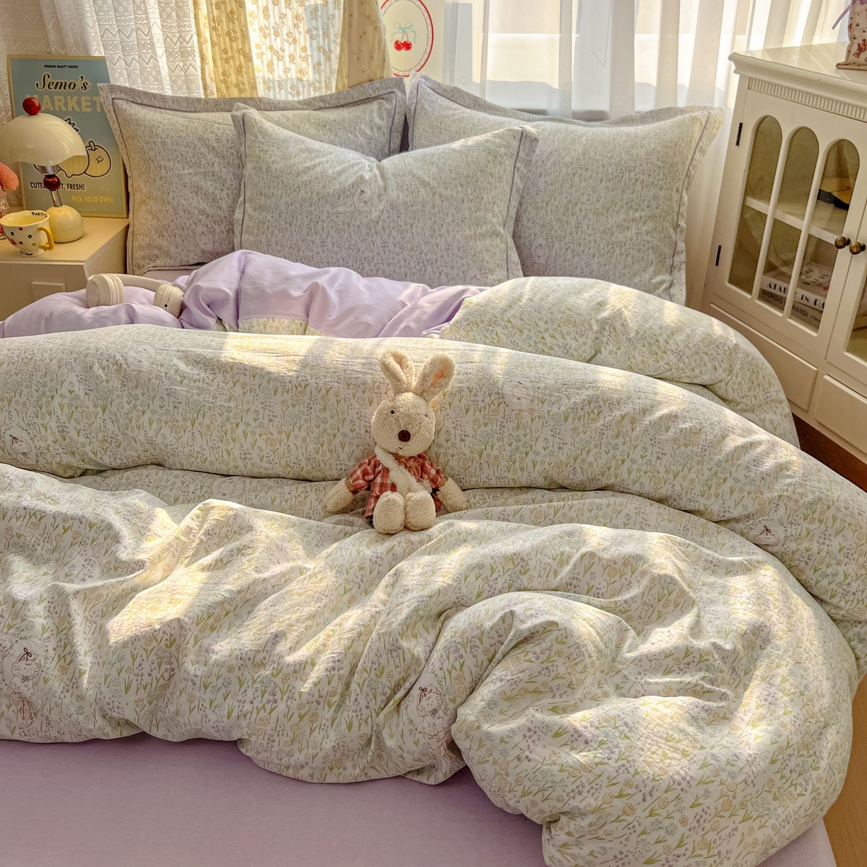 91家纺网 家纺一手货源 找家纺 亨通家纺 2025新款爆款韩国小布袋古法水洗棉云感棉四件套【提供买家秀】 薰衣草