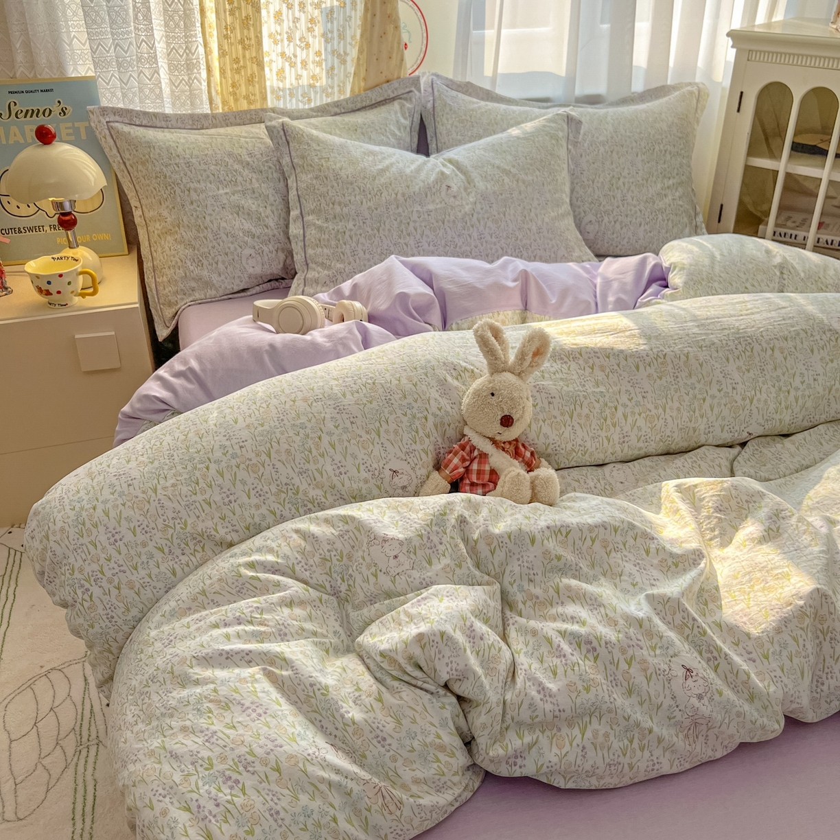 91家纺网 家纺一手货源 找家纺 亨通家纺 2025新款爆款韩国小布袋古法水洗棉云感棉四件套【提供买家秀】 薰衣草