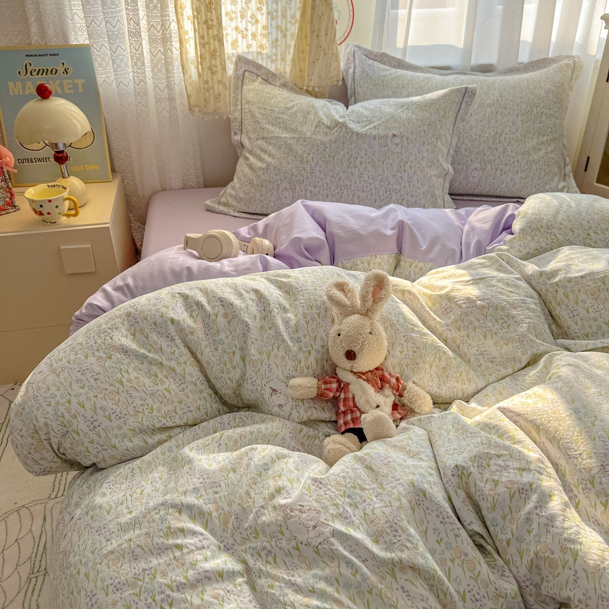 91家纺网 家纺一手货源 找家纺 亨通家纺 2025新款爆款韩国小布袋古法水洗棉云感棉四件套【提供买家秀】 薰衣草