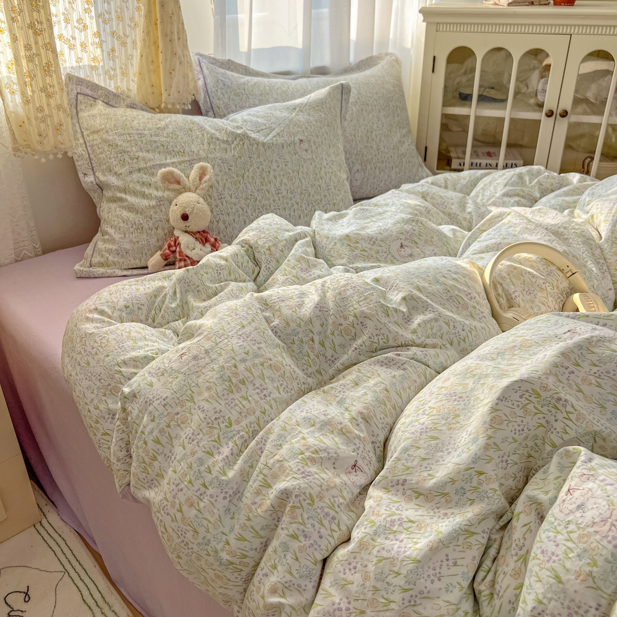 91家纺网 家纺一手货源 找家纺 亨通家纺 2025新款爆款韩国小布袋古法水洗棉云感棉四件套【提供买家秀】 薰衣草