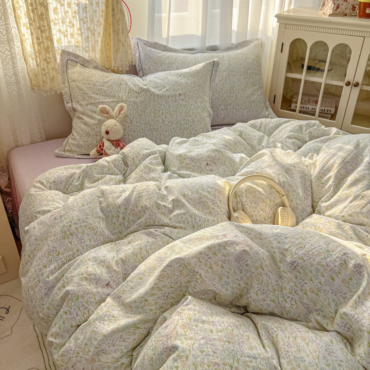 91家纺网 家纺一手货源 找家纺 亨通家纺 2025新款爆款韩国小布袋古法水洗棉云感棉四件套【提供买家秀】 薰衣草