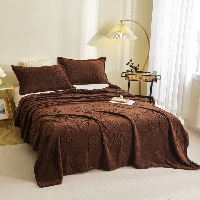 91家纺网 家纺一手货源 找家纺 （总）栩裕纺织 2024新款蝴蝶提花卷边款多功能毛毯