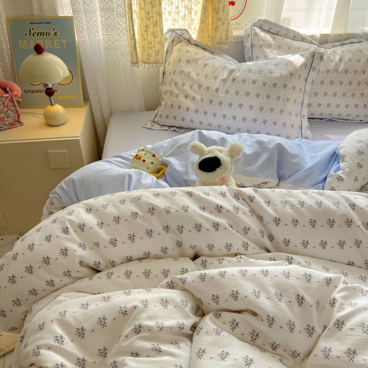 91家纺网 家纺一手货源 找家纺 亨通家纺 2025新款爆款韩国小布袋古法水洗棉云感棉四件套【提供买家秀】 一帘幽梦-米