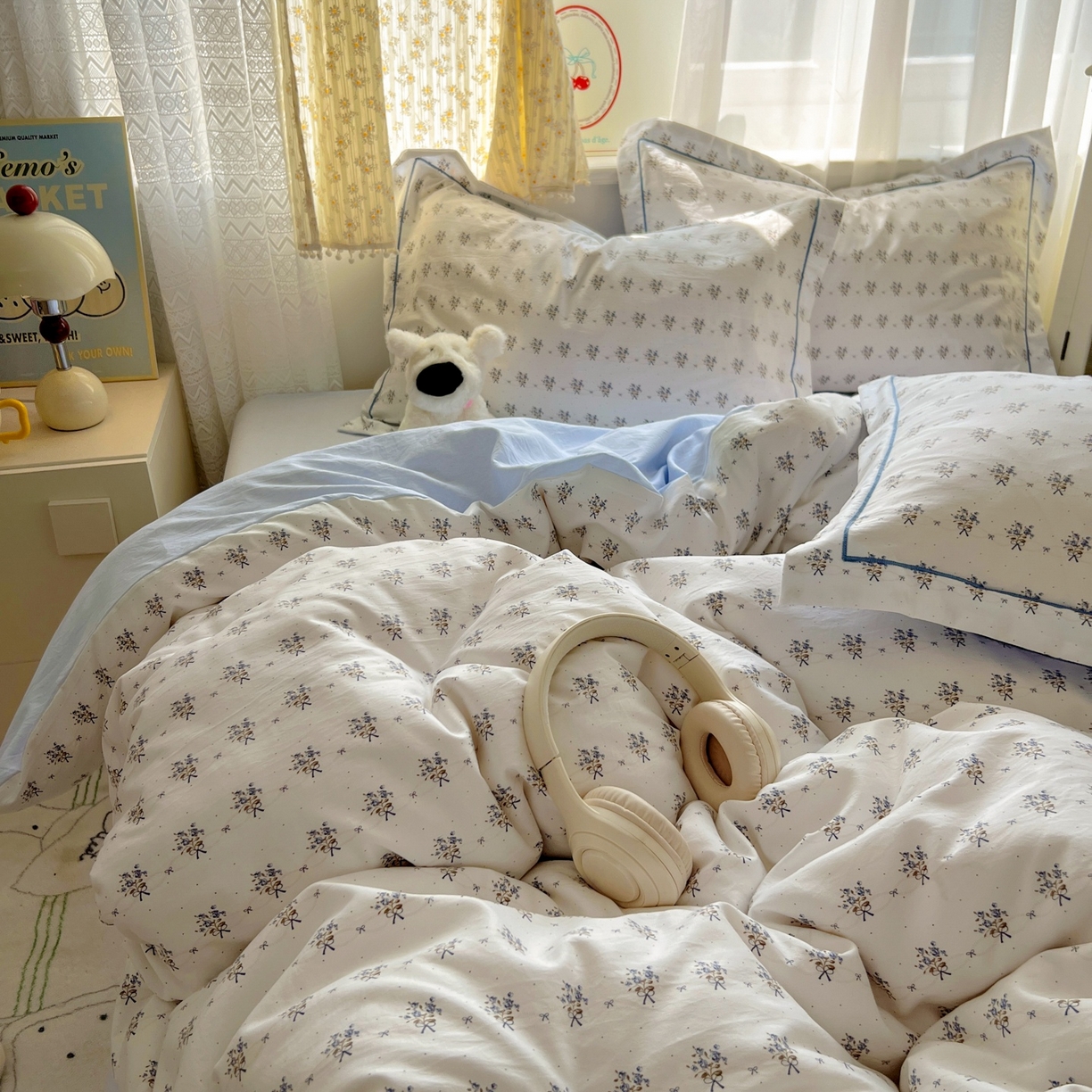 91家纺网 家纺一手货源 找家纺 亨通家纺 2025新款爆款韩国小布袋古法水洗棉云感棉四件套【提供买家秀】 一帘幽梦-米