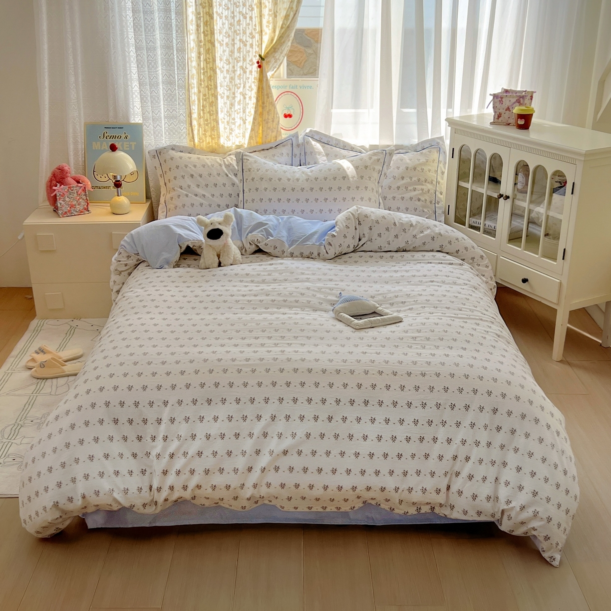 91家纺网 家纺一手货源 找家纺 亨通家纺 2025新款爆款韩国小布袋古法水洗棉云感棉四件套【提供买家秀】 一帘幽梦-米