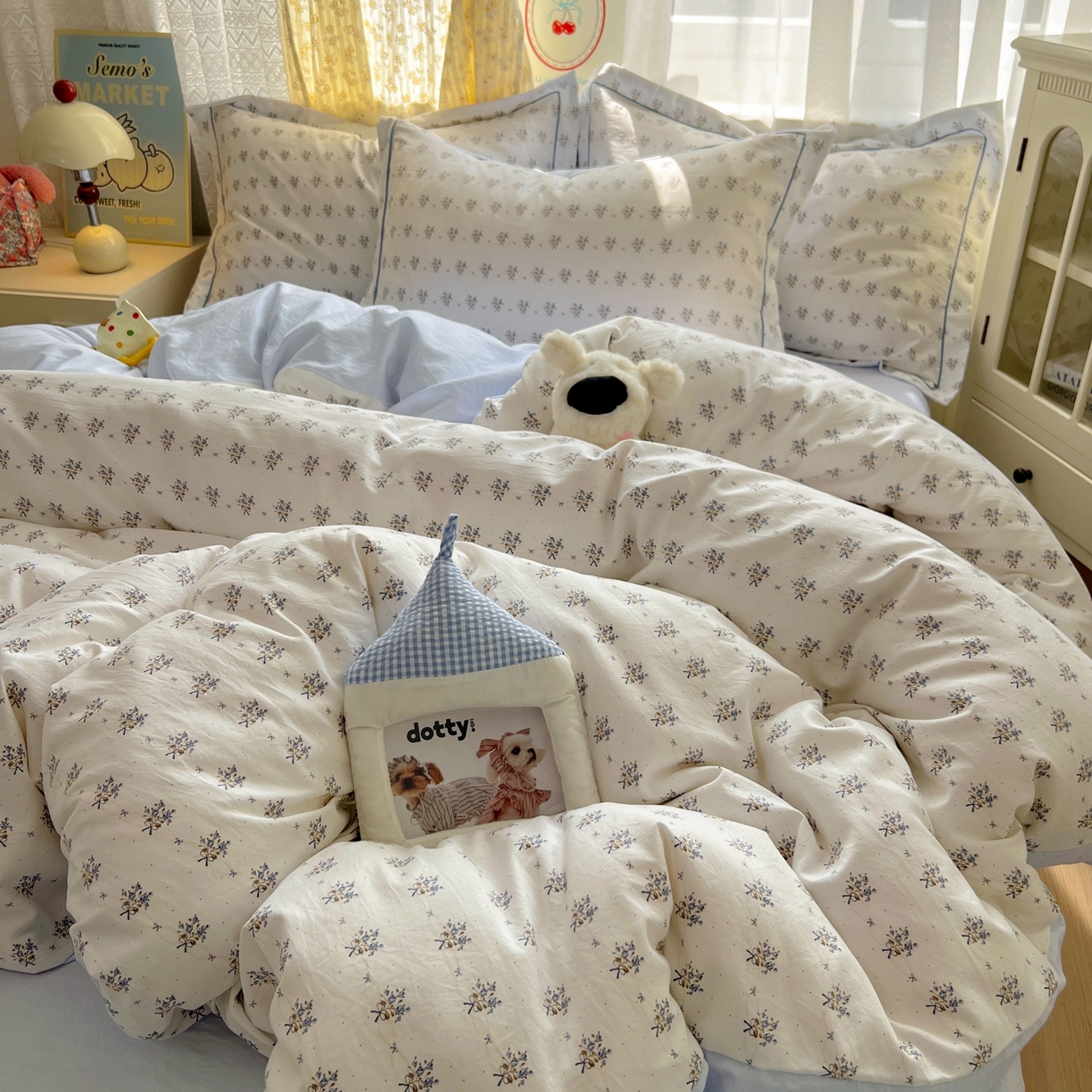 91家纺网 家纺一手货源 找家纺 亨通家纺 2025新款爆款韩国小布袋古法水洗棉云感棉四件套【提供买家秀】 一帘幽梦-米