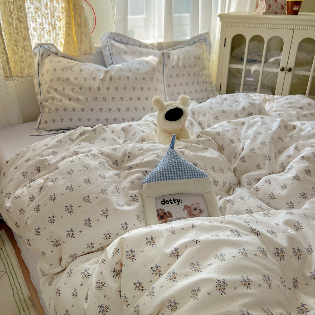 91家纺网 家纺一手货源 找家纺 亨通家纺 2025新款爆款韩国小布袋古法水洗棉云感棉四件套【提供买家秀】 一帘幽梦-米