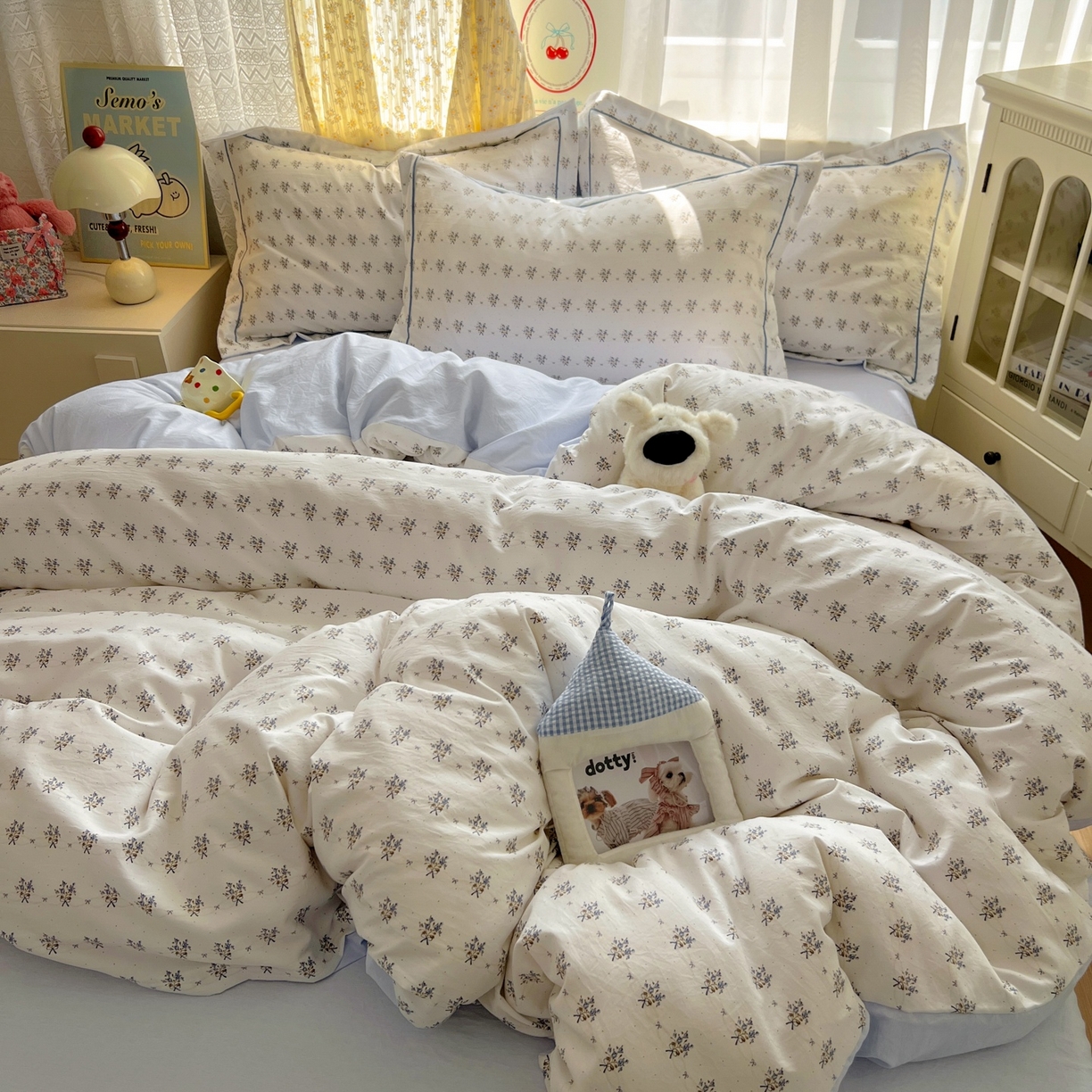 91家纺网 家纺一手货源 找家纺 亨通家纺 2025新款爆款韩国小布袋古法水洗棉云感棉四件套【提供买家秀】 一帘幽梦-米