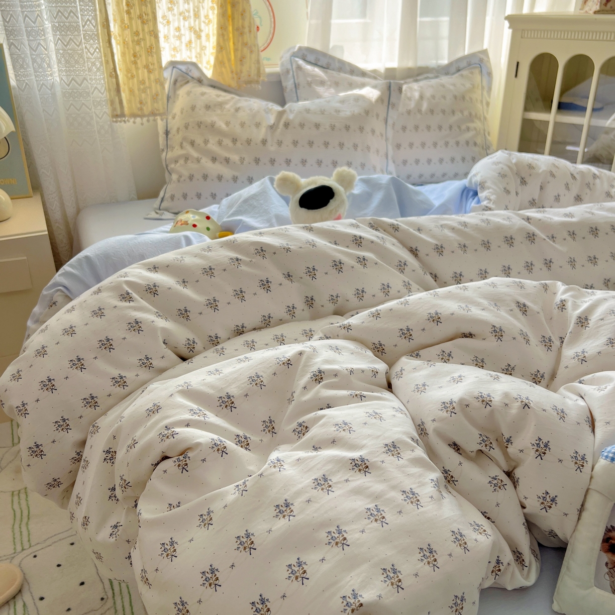 91家纺网 家纺一手货源 找家纺 亨通家纺 2025新款爆款韩国小布袋古法水洗棉云感棉四件套【提供买家秀】 一帘幽梦-米