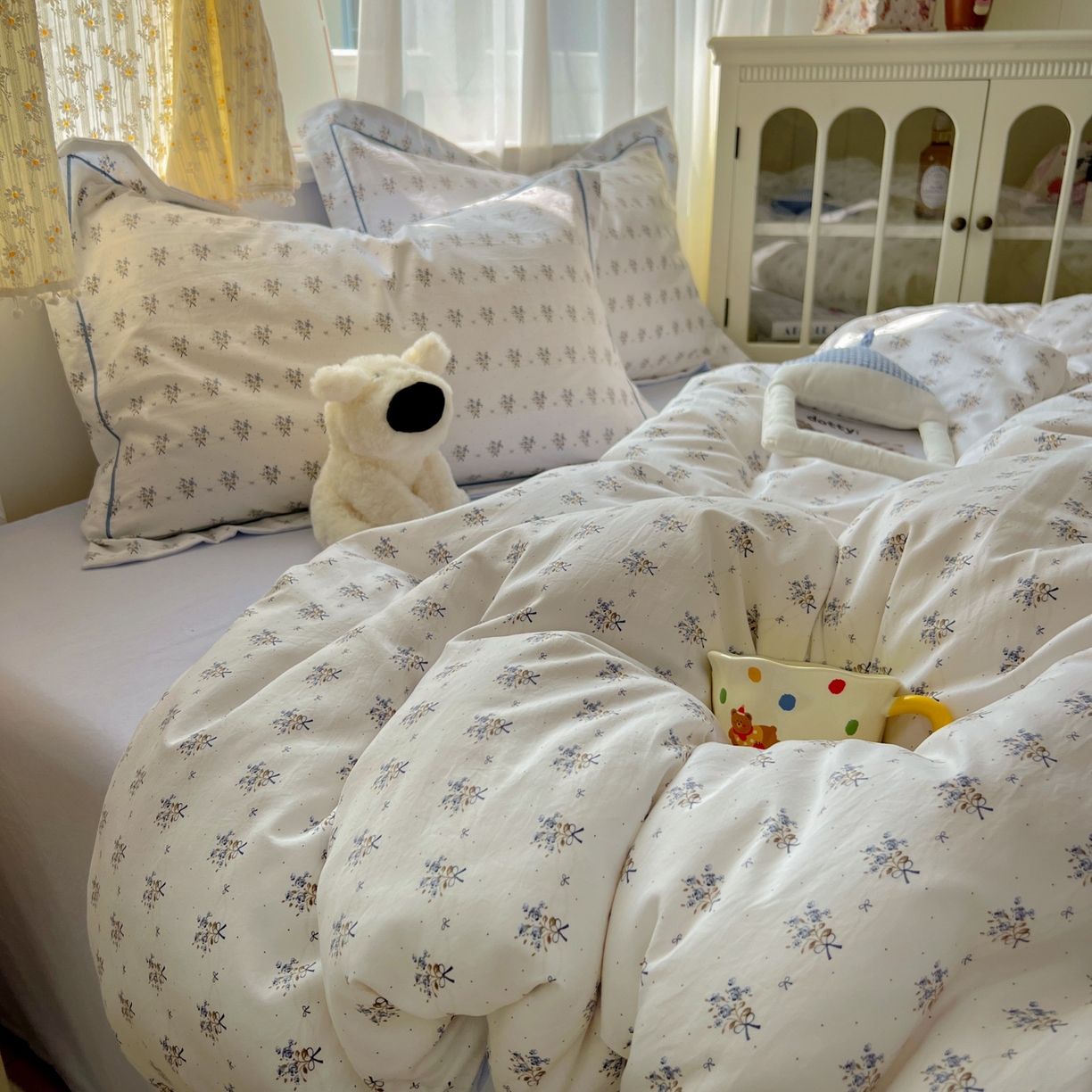 91家纺网 家纺一手货源 找家纺 亨通家纺 2025新款爆款韩国小布袋古法水洗棉云感棉四件套【提供买家秀】 一帘幽梦-米