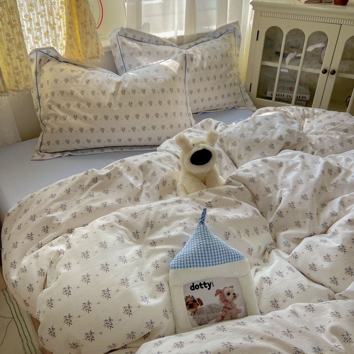 91家纺网 家纺一手货源 找家纺 亨通家纺 2025新款爆款韩国小布袋古法水洗棉云感棉四件套【提供买家秀】 一帘幽梦-米