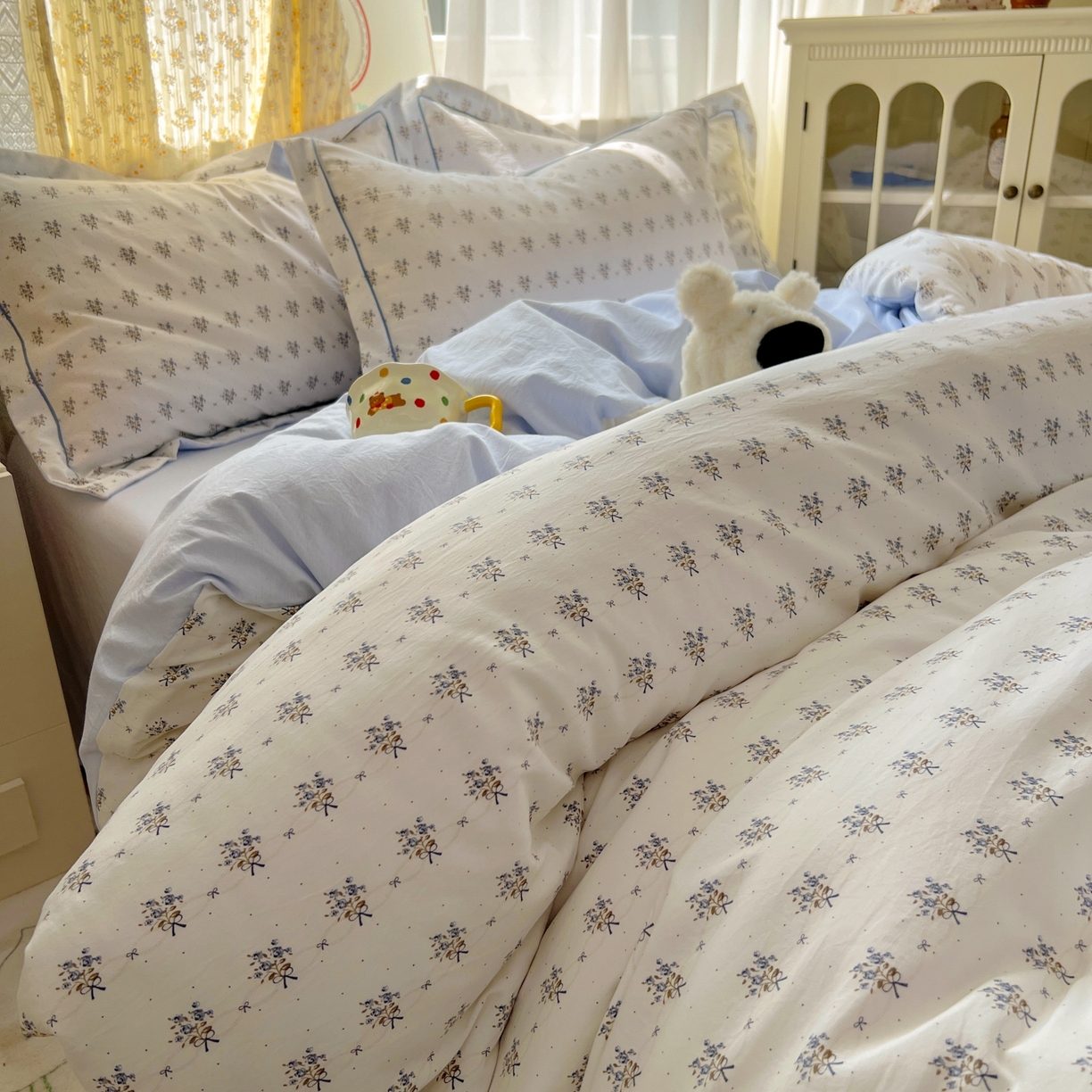 91家纺网 家纺一手货源 找家纺 亨通家纺 2025新款爆款韩国小布袋古法水洗棉云感棉四件套【提供买家秀】 一帘幽梦-米