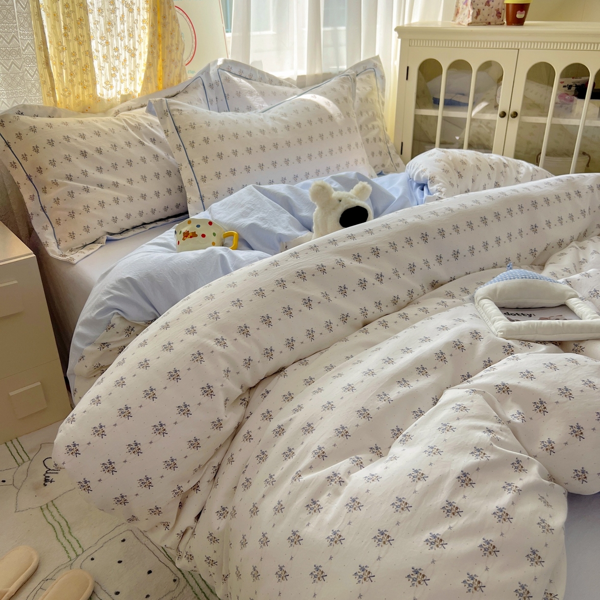 91家纺网 家纺一手货源 找家纺 亨通家纺 2025新款爆款韩国小布袋古法水洗棉云感棉四件套【提供买家秀】 一帘幽梦-米