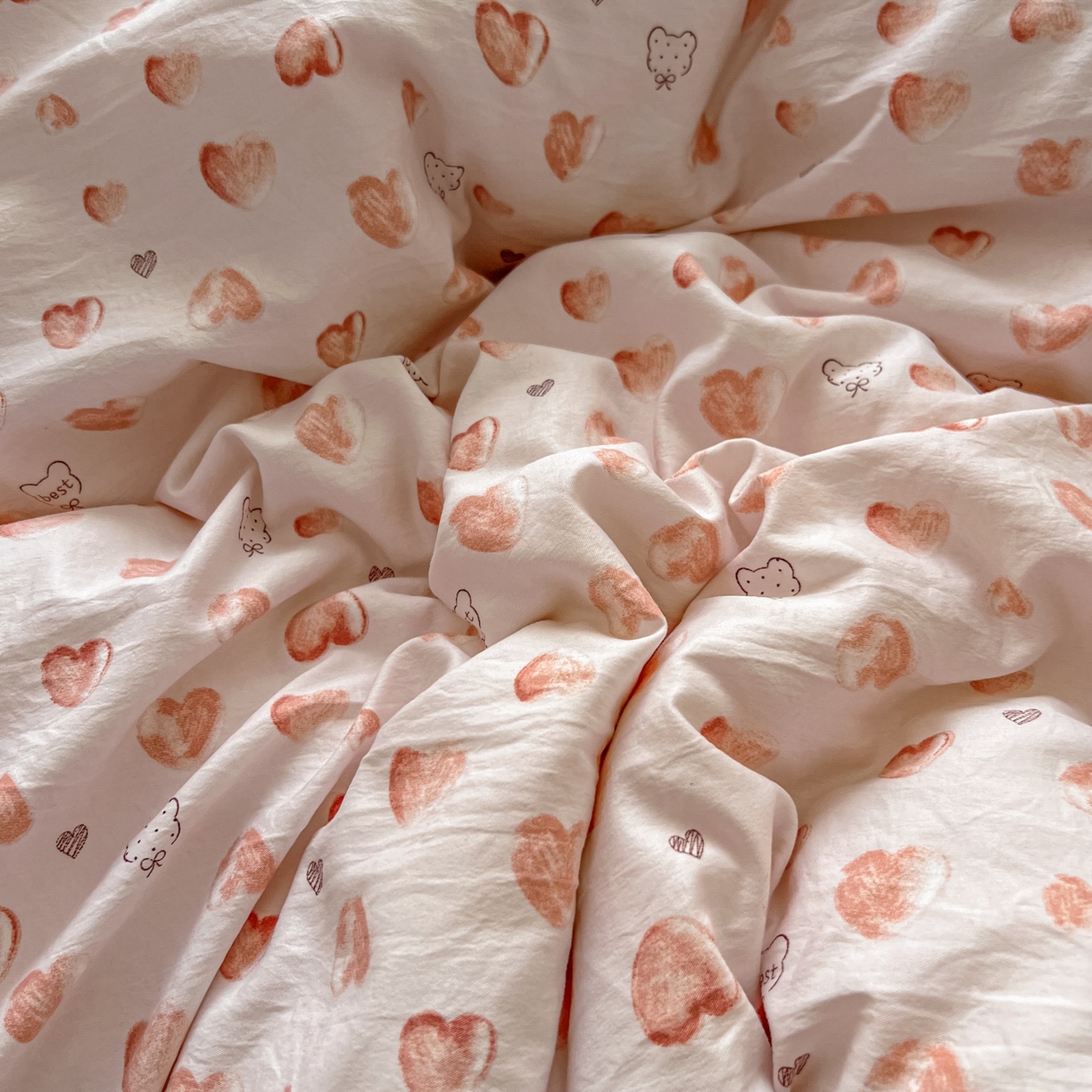 91家纺网 家纺一手货源 找家纺 亨通家纺 2025新款爆款韩国小布袋古法水洗棉云感棉四件套【提供买家秀】 依恋-粉