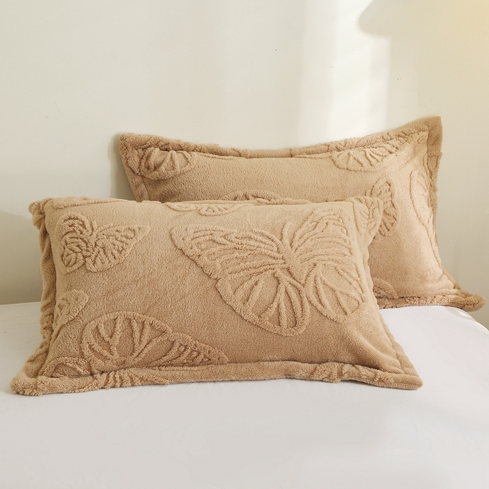 91家纺网 家纺一手货源 找家纺 栩裕纺织 2024新款蝴蝶提花卷边款多功能毛毯 咖色-卷边款