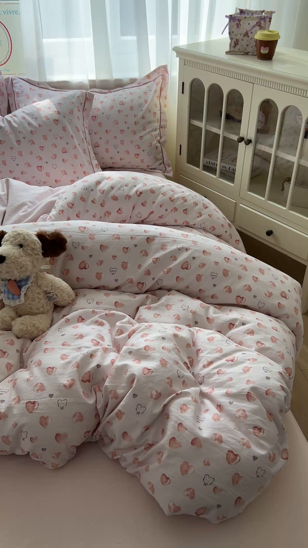 91家纺网 家纺一手货源 找家纺 亨通家纺 2025新款爆款韩国小布袋古法水洗棉云感棉四件套【提供买家秀】 依恋-粉