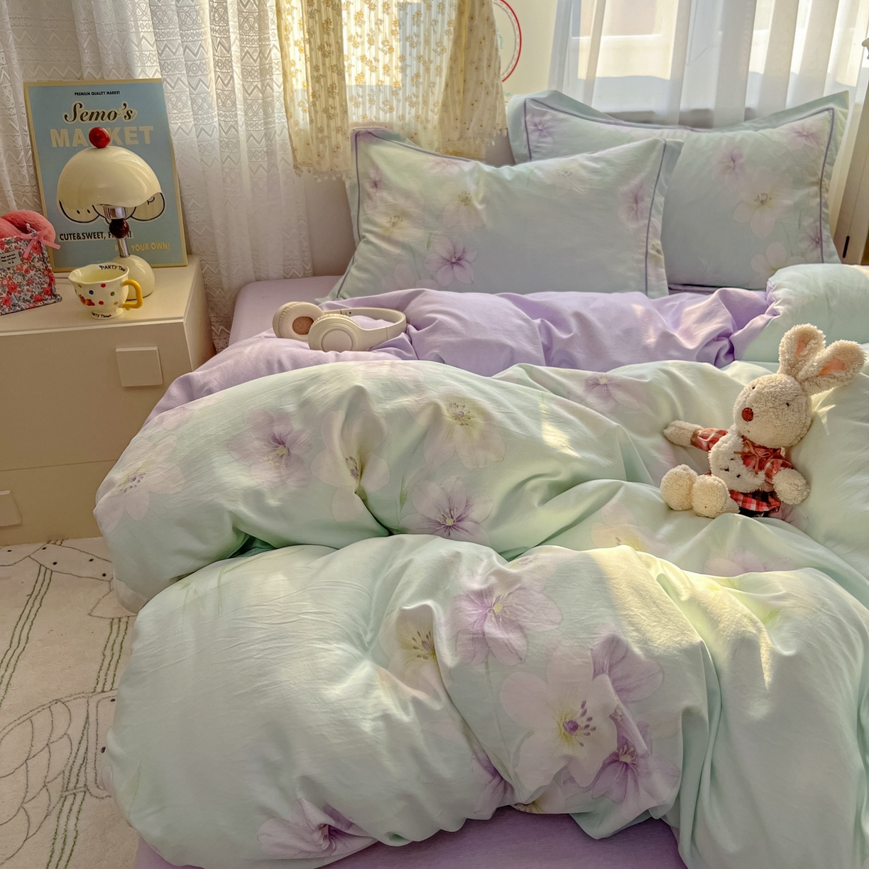 91家纺网 家纺一手货源 找家纺 亨通家纺 2025新款爆款韩国小布袋古法水洗棉云感棉四件套【提供买家秀】 昭华绪-绿