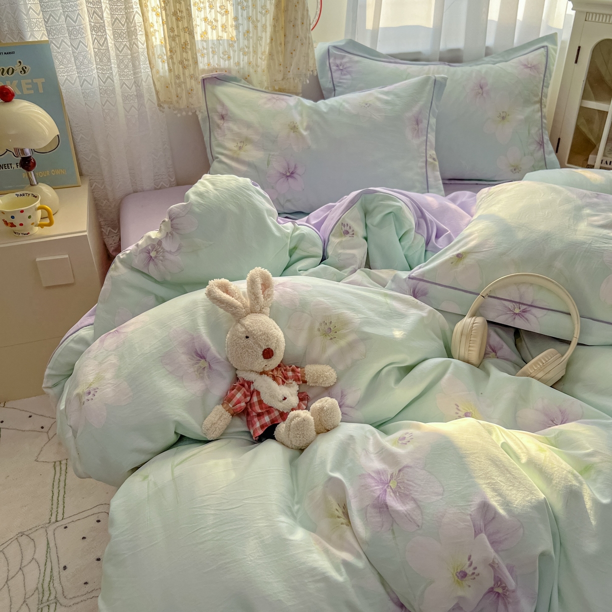 91家纺网 家纺一手货源 找家纺 亨通家纺 2025新款爆款韩国小布袋古法水洗棉云感棉四件套【提供买家秀】 昭华绪-绿