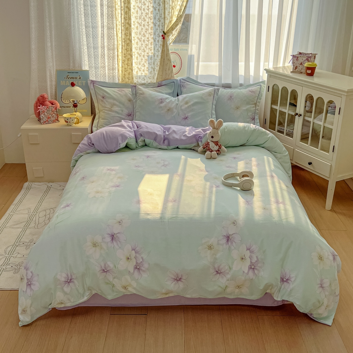 91家纺网 家纺一手货源 找家纺 亨通家纺 2025新款爆款韩国小布袋古法水洗棉云感棉四件套【提供买家秀】 昭华绪-绿