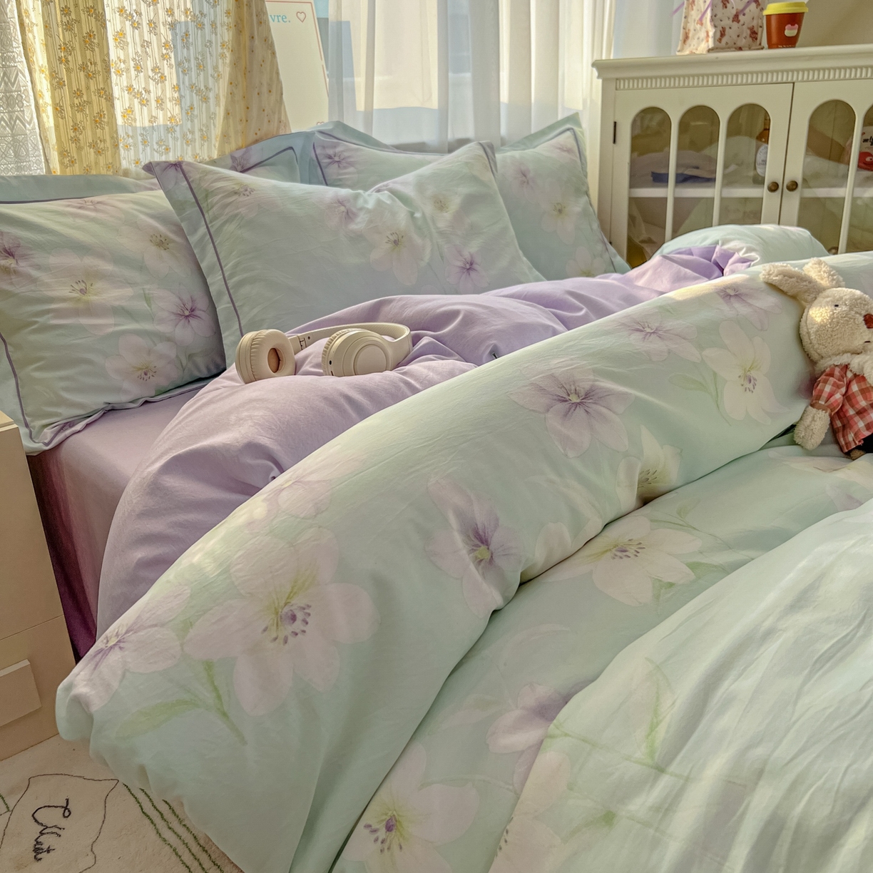 91家纺网 家纺一手货源 找家纺 亨通家纺 2025新款爆款韩国小布袋古法水洗棉云感棉四件套【提供买家秀】 昭华绪-绿