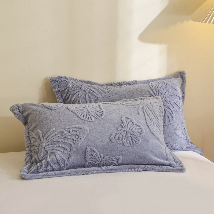 91家纺网 家纺一手货源 找家纺 栩裕纺织 2024新款蝴蝶提花卷边款多功能毛毯 蓝灰-卷边款