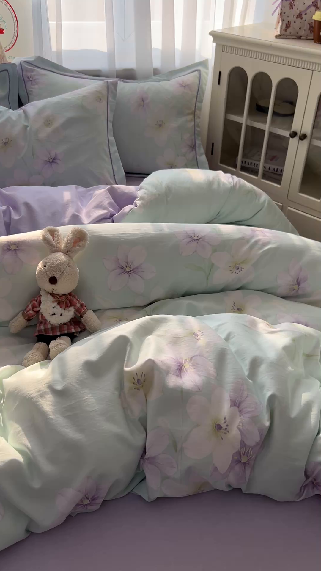 91家纺网 家纺一手货源 找家纺 亨通家纺 2025新款爆款韩国小布袋古法水洗棉云感棉四件套【提供买家秀】 昭华绪-绿