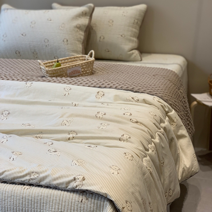 91家纺网 家纺一手货源 找家纺 汇庭 2025新款亲肤舒适全棉纯棉床盖三件套 原宿小狗