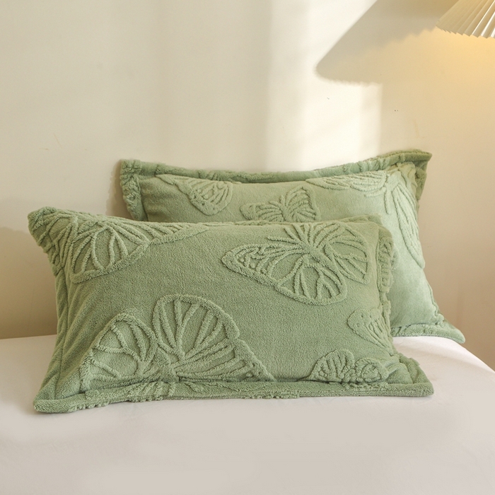 91家纺网 家纺一手货源 找家纺 栩裕纺织 2024新款蝴蝶提花卷边款多功能毛毯 抹茶绿-卷边款