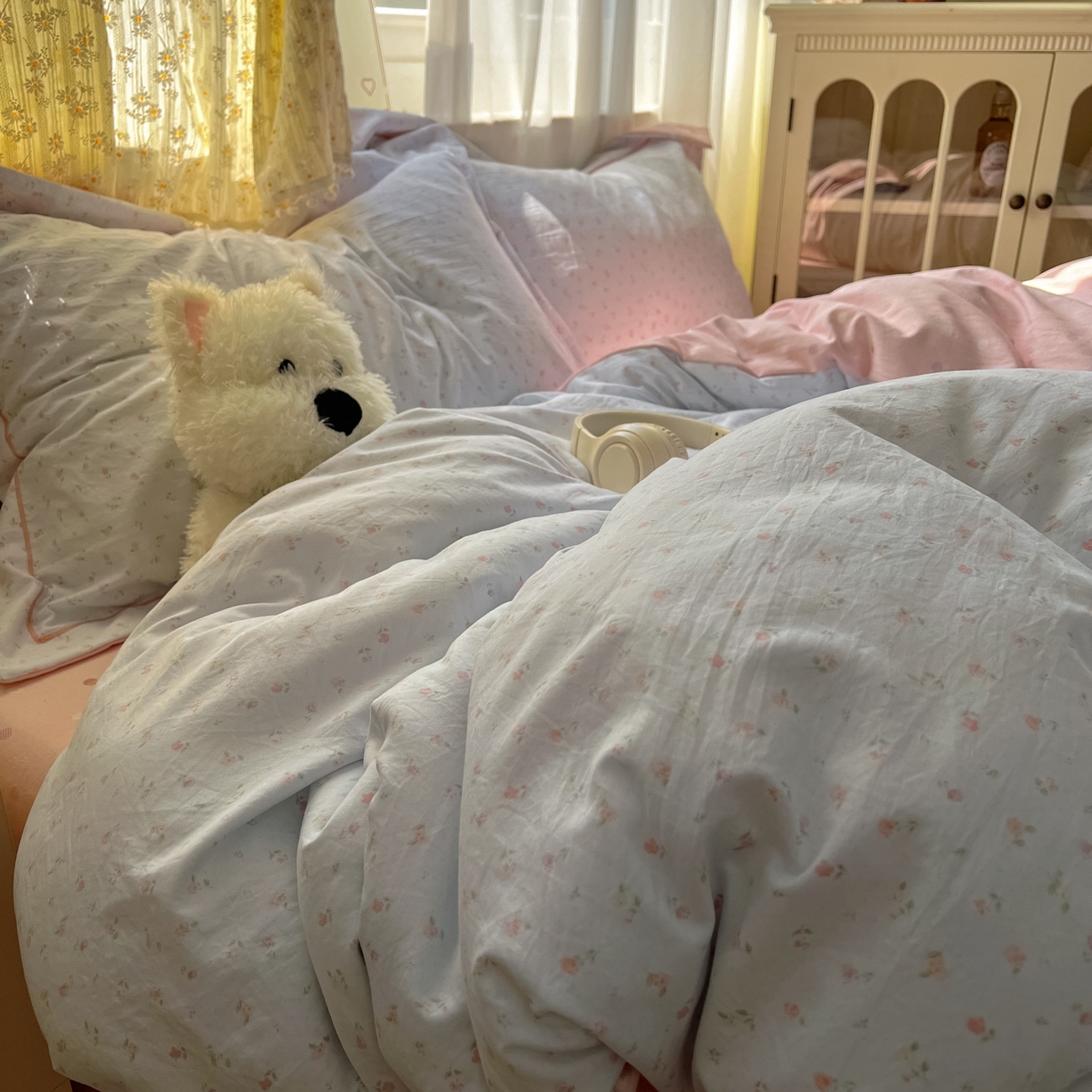 91家纺网 家纺一手货源 找家纺 亨通家纺 2025新款爆款韩国小布袋古法水洗棉云感棉四件套【提供买家秀】 紫琳-蓝